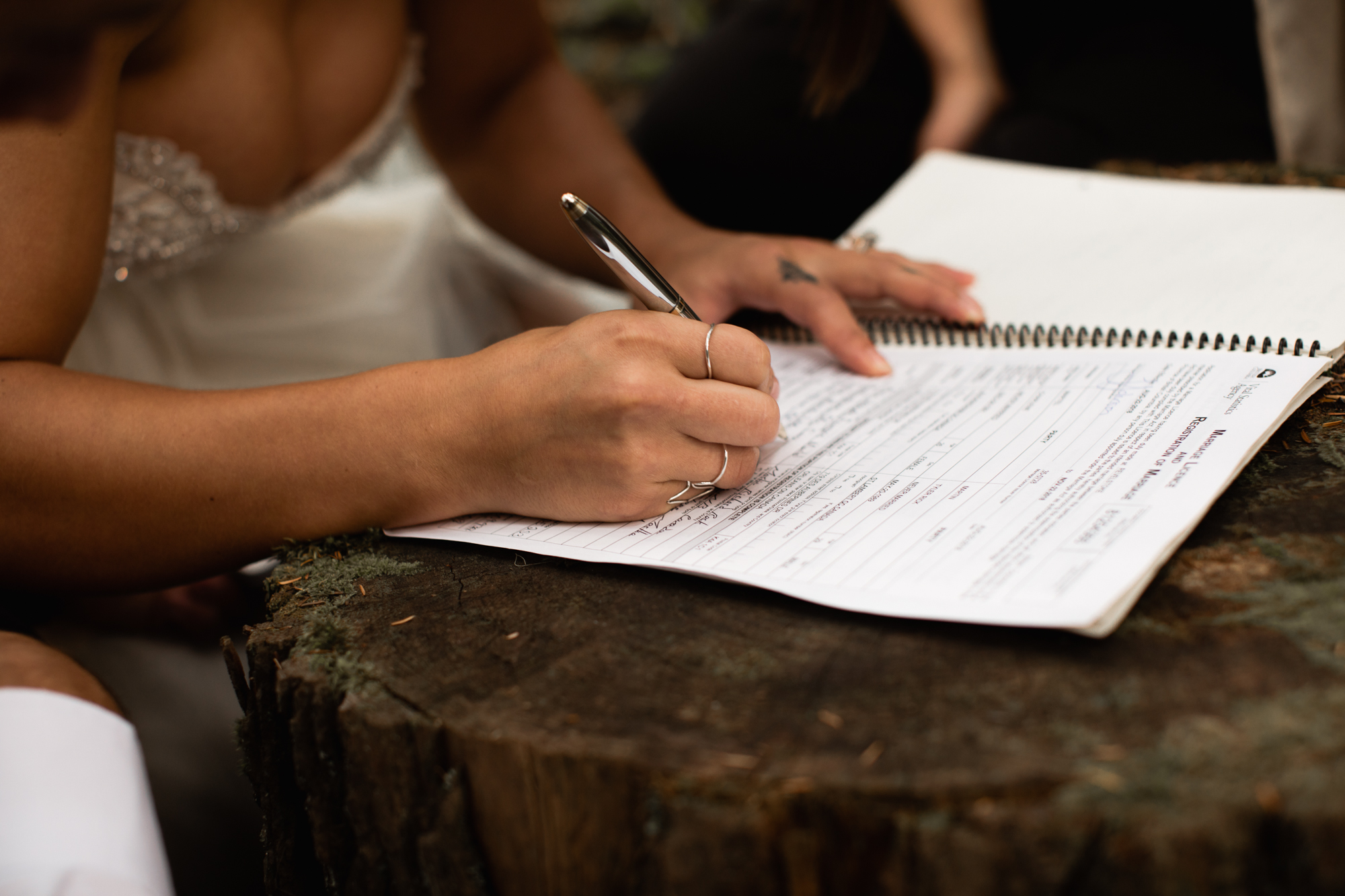 signing at elopement ceremony in Bc forest