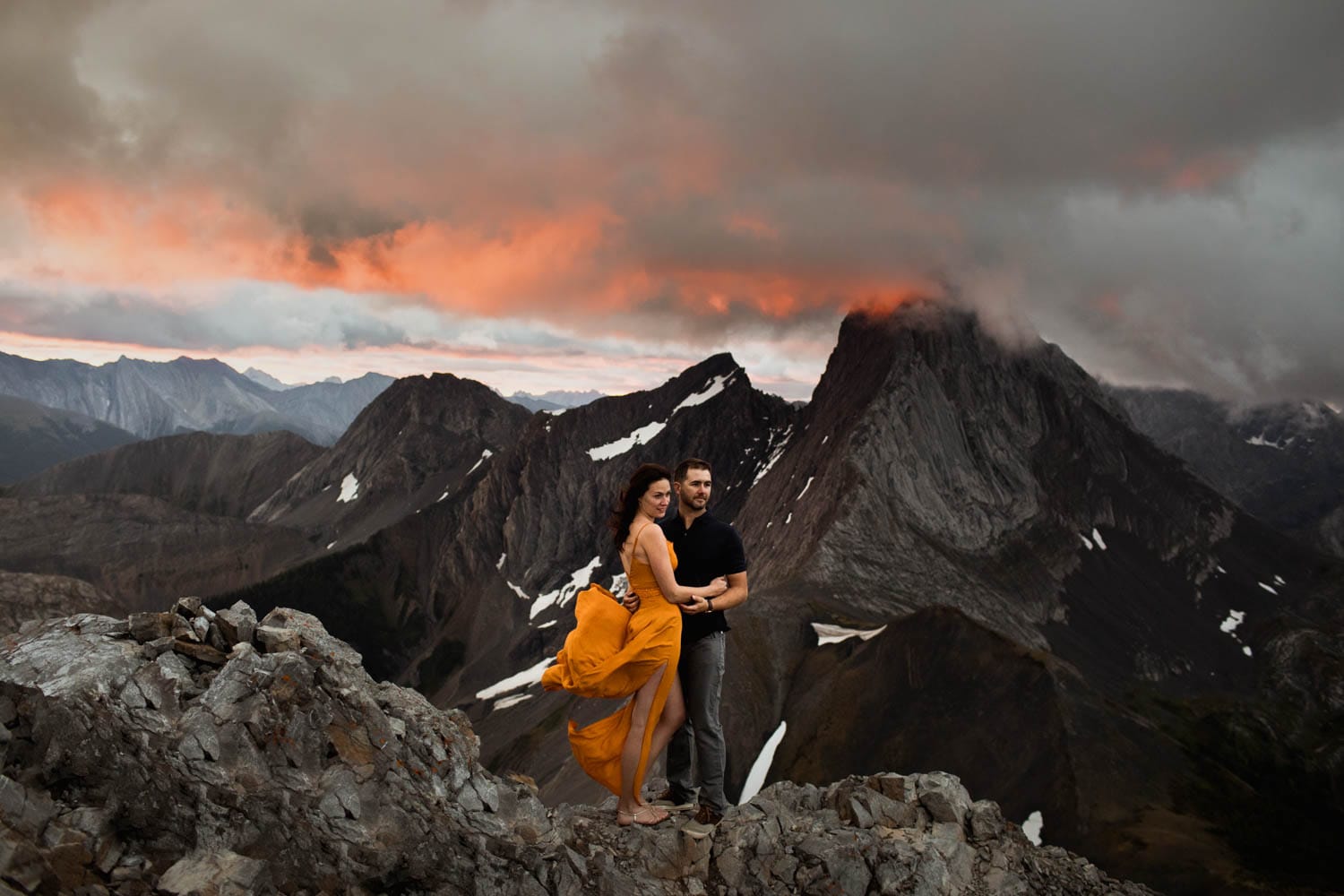 Kananaskis Mountain Top Sunrise Engagement