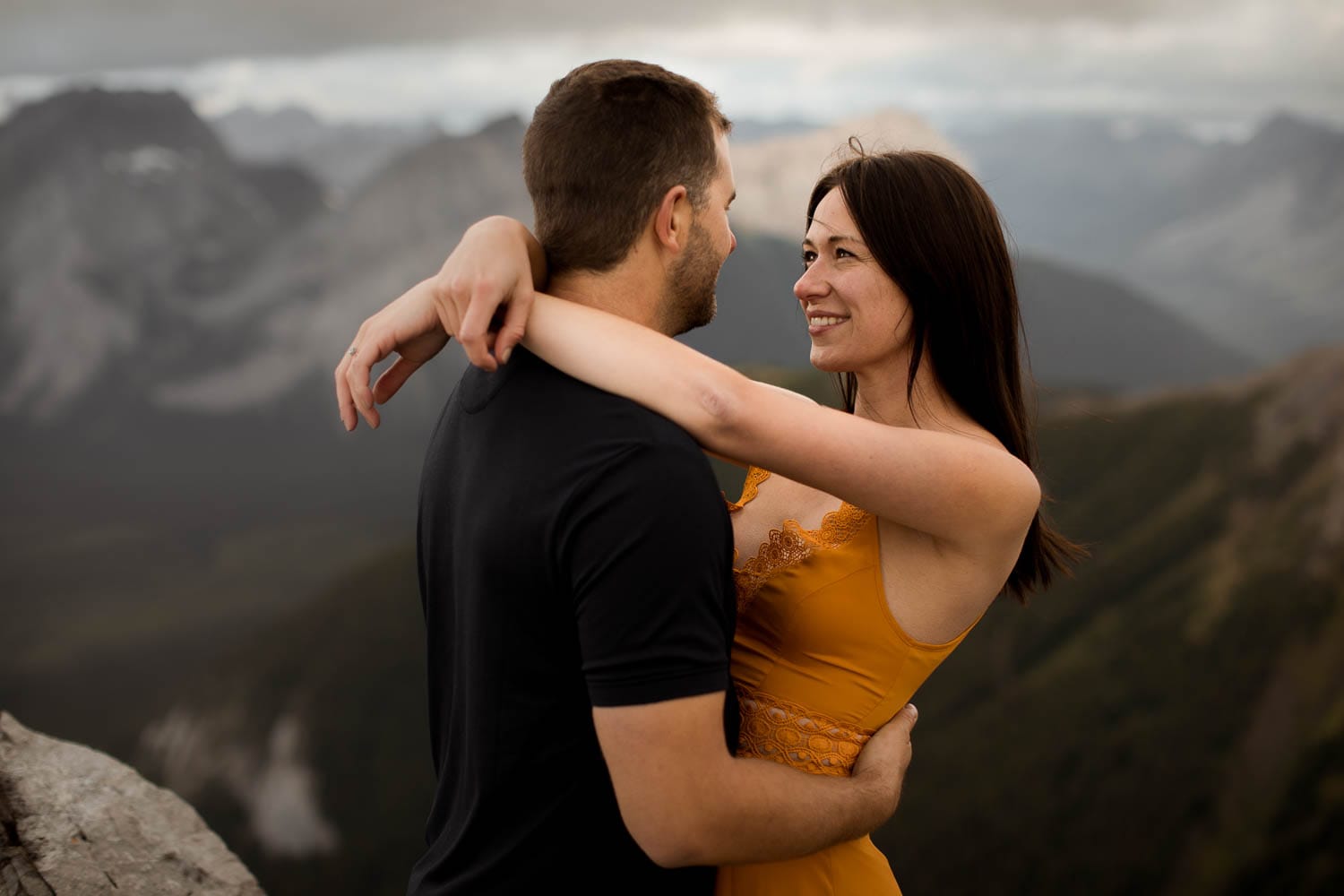 engaged couple near banff