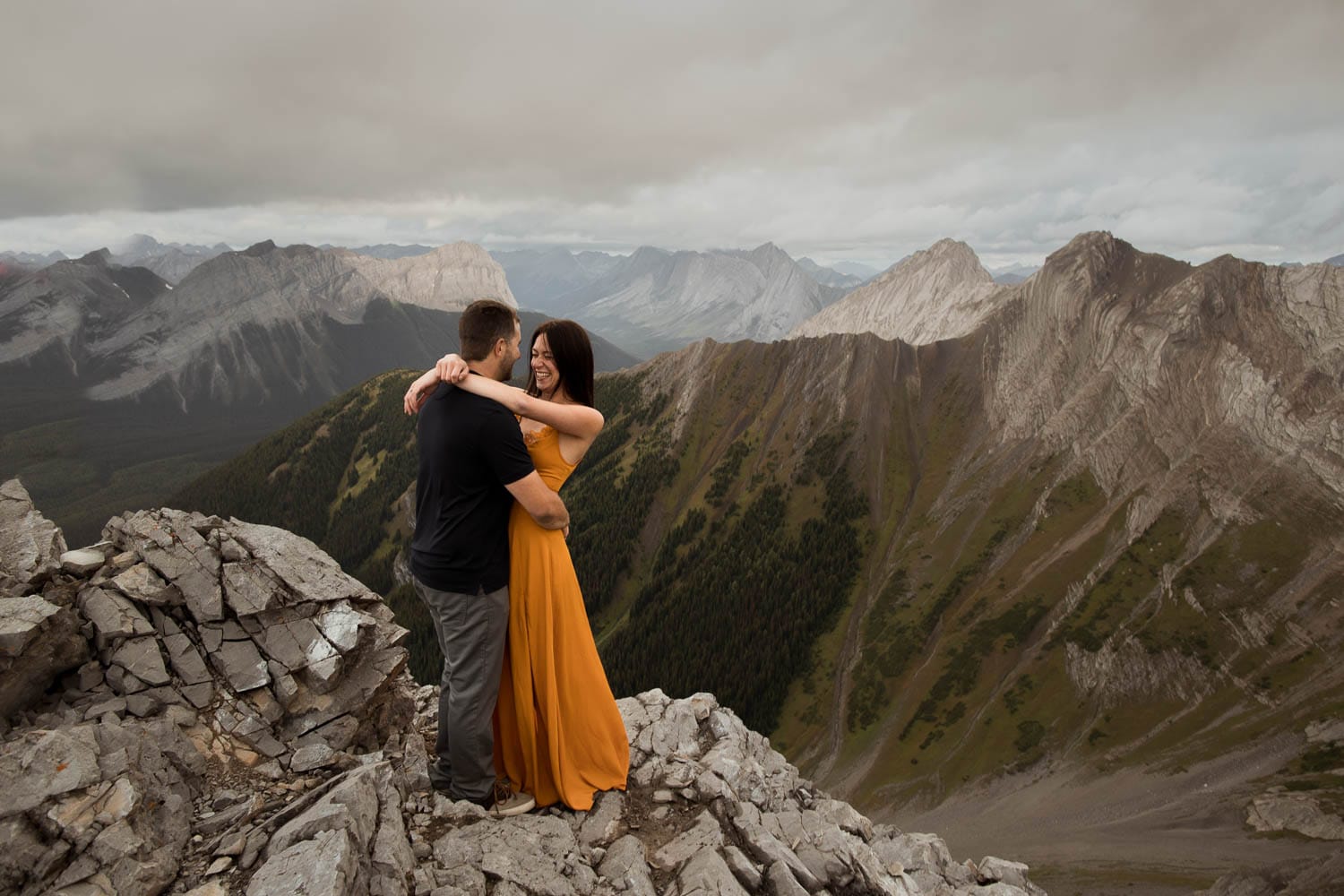 engaged couple near banff