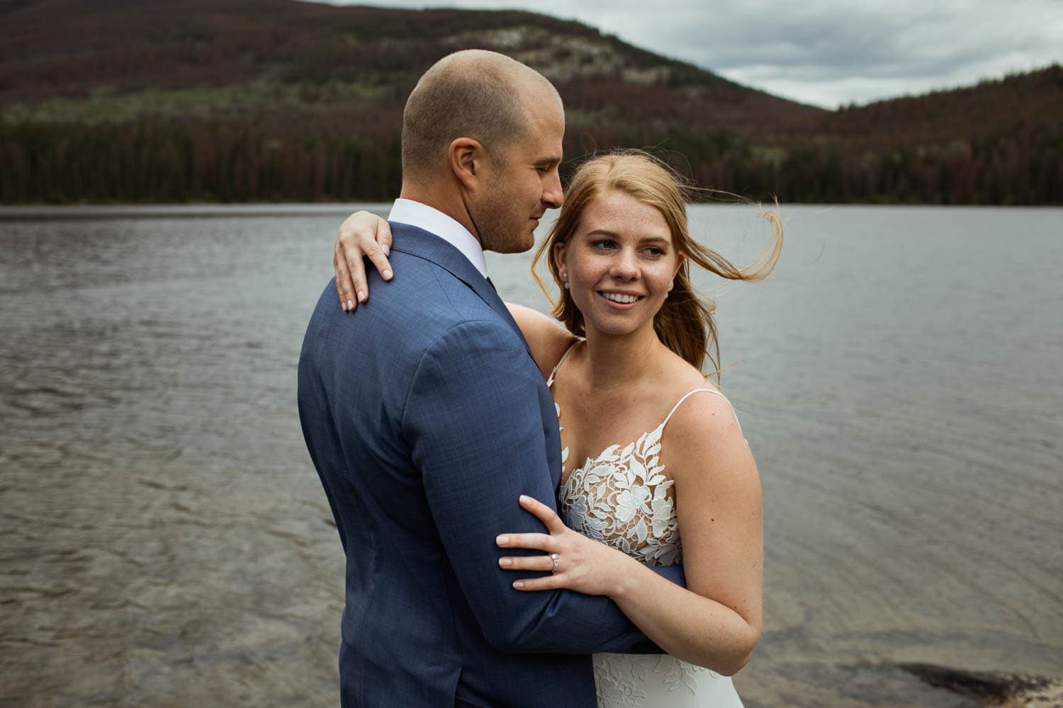 bride and groom mountain portrait