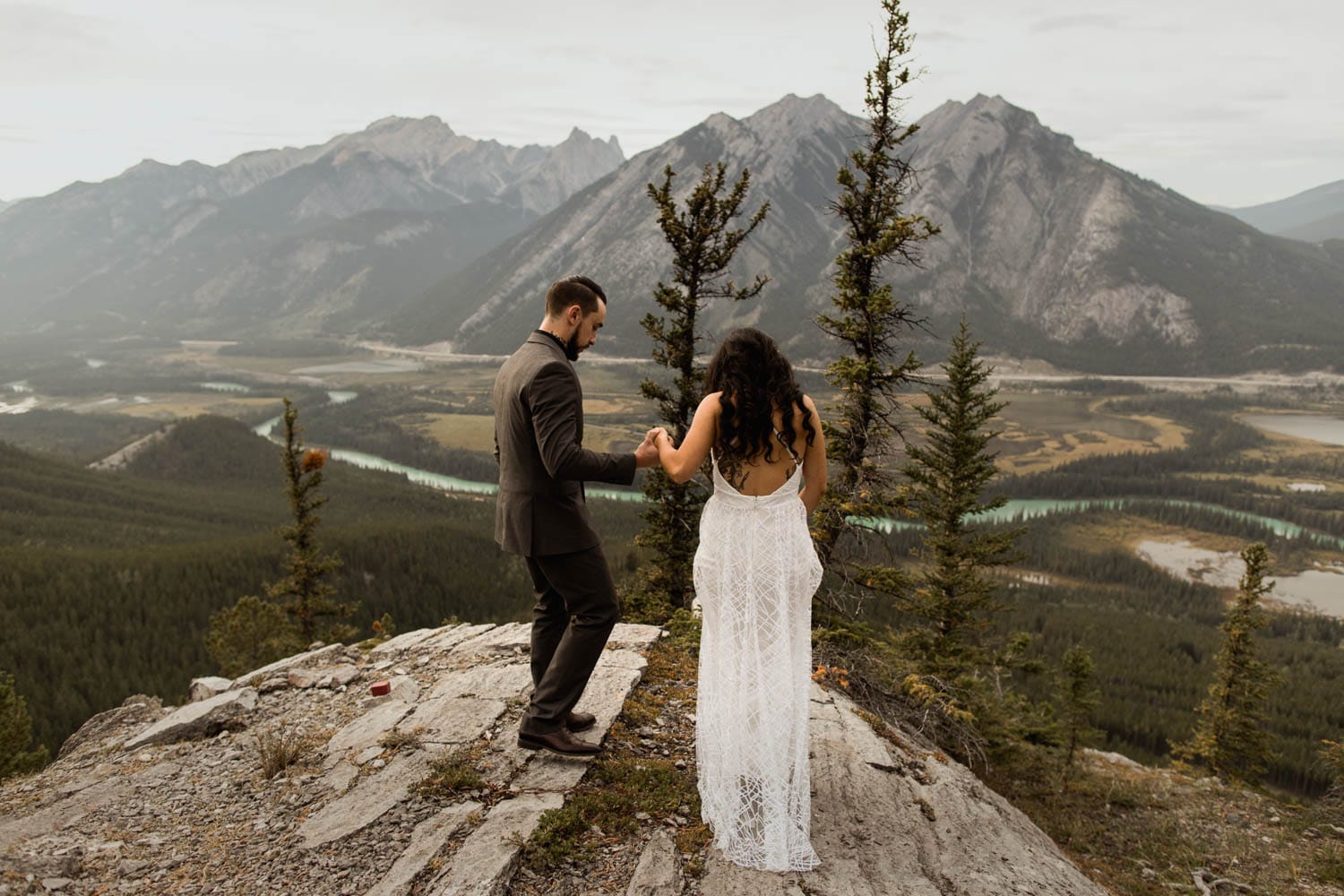 Bride and Groom on top of mountain