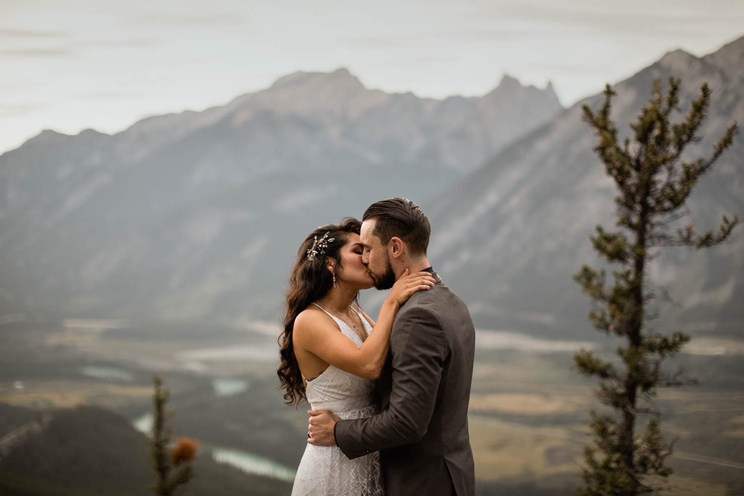 Banff Elopement first kiss