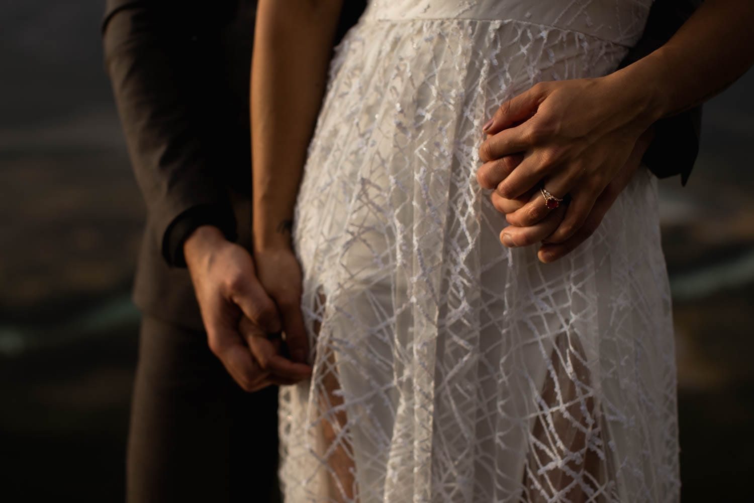 Banff and groom hands close up