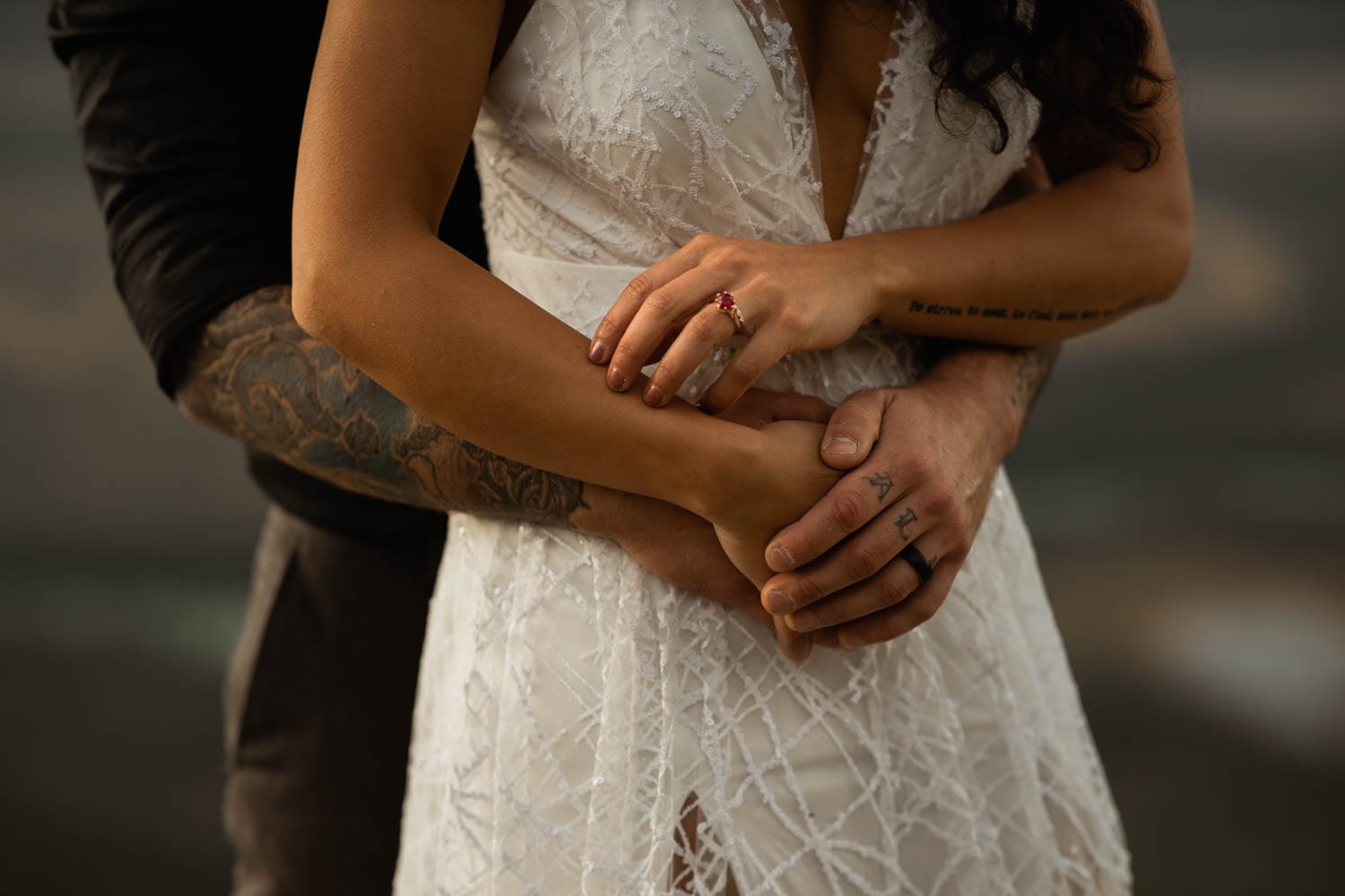 bride and groom hand close up