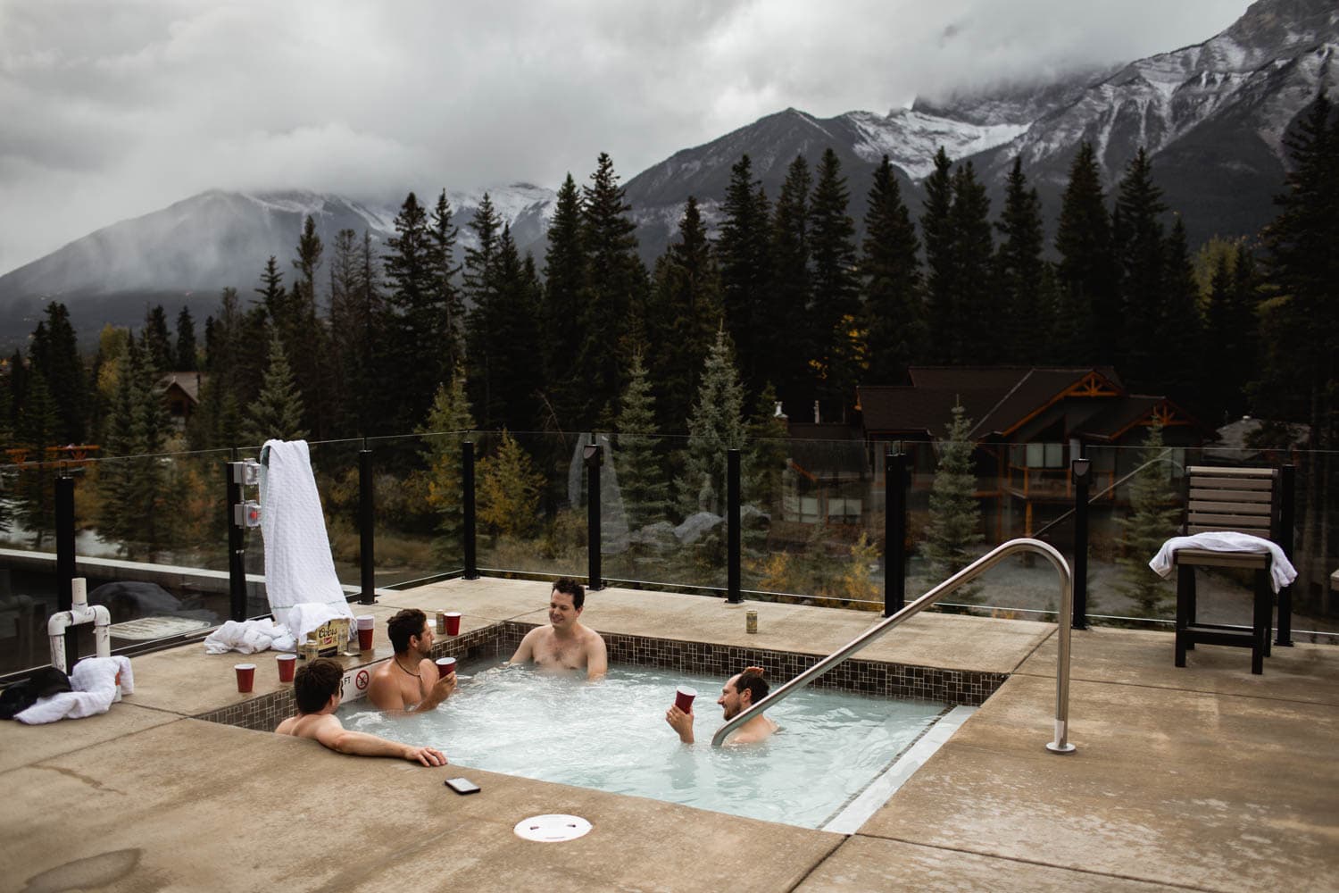 groom in hot tub