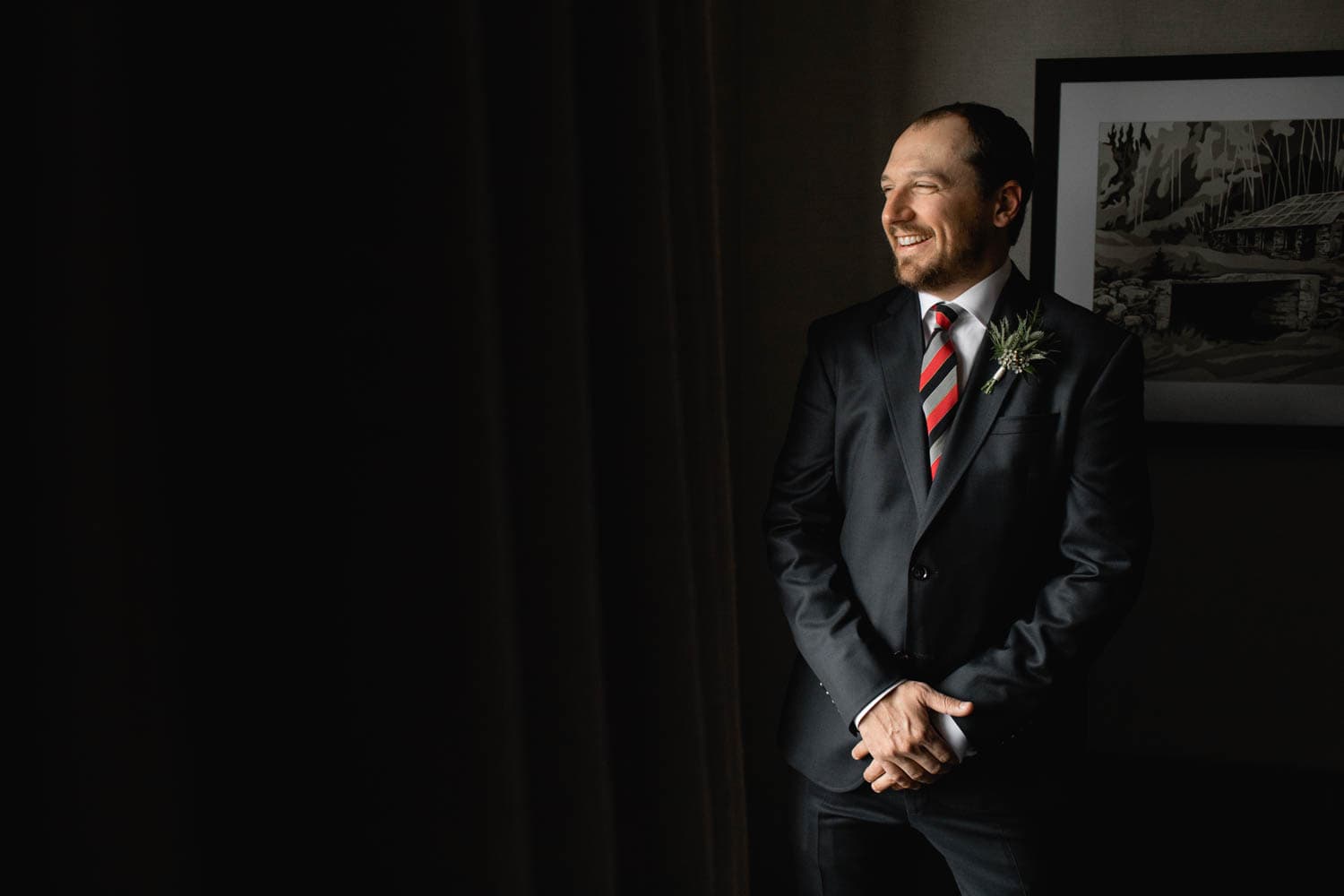 groom getting ready in Canmore