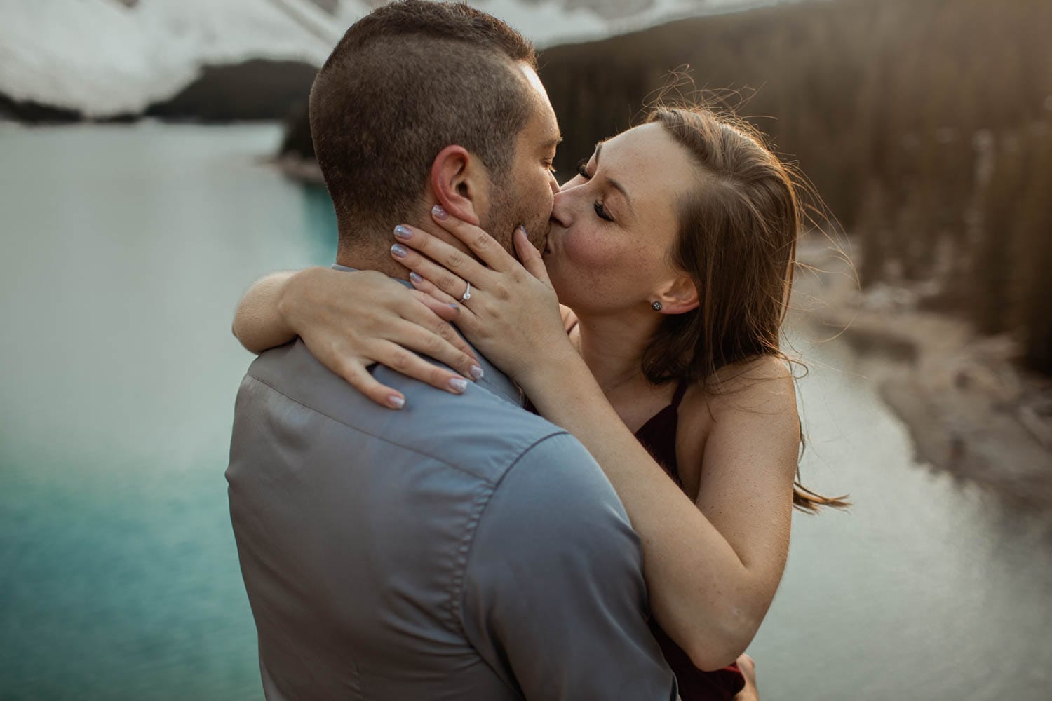 Moraine Lake Engagement Kiss