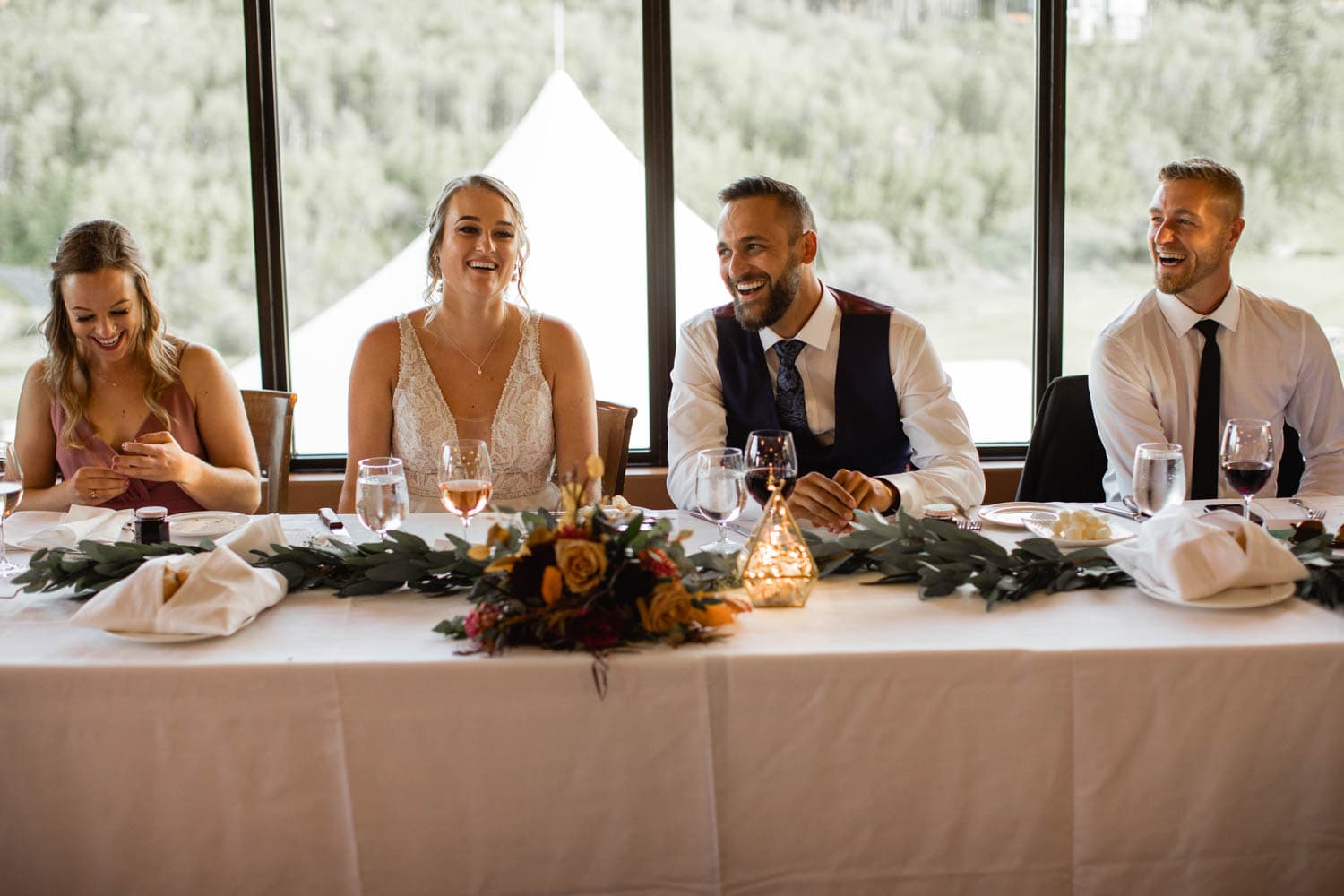 bride and groom at wedding reception