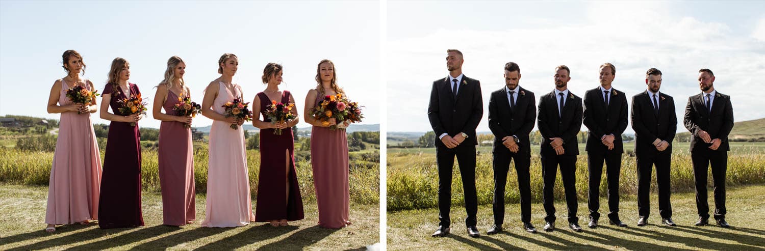 bridesmaids and groomsmen at wedding ceremony