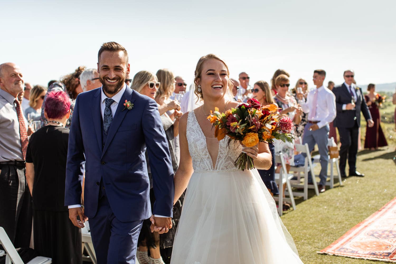 bride and groom celebrating