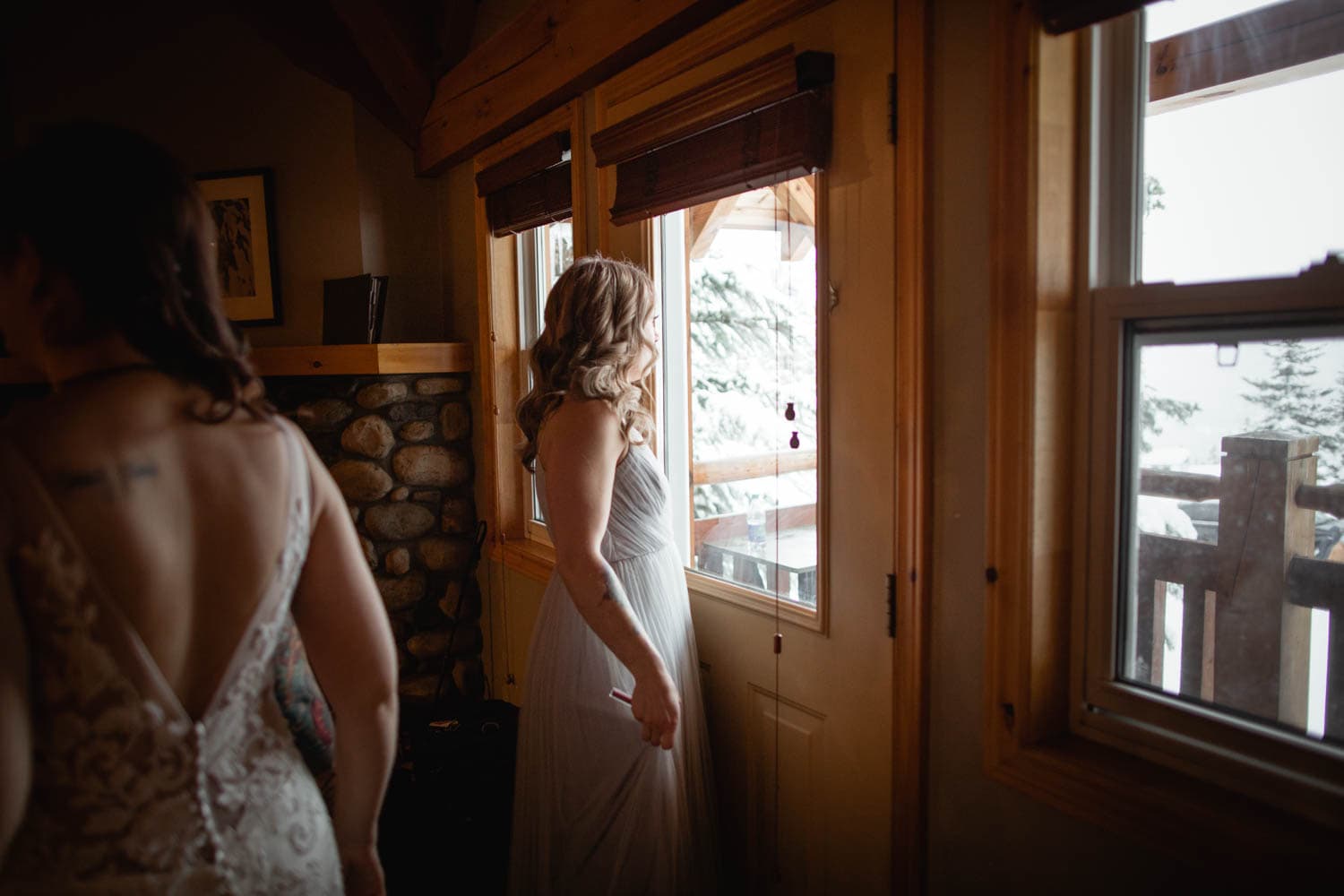 bridesmaid looking out window