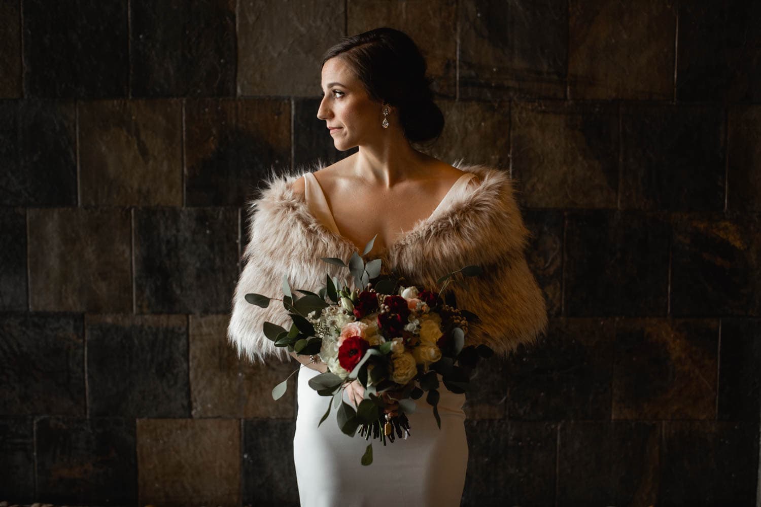 bride portrait winter wedding