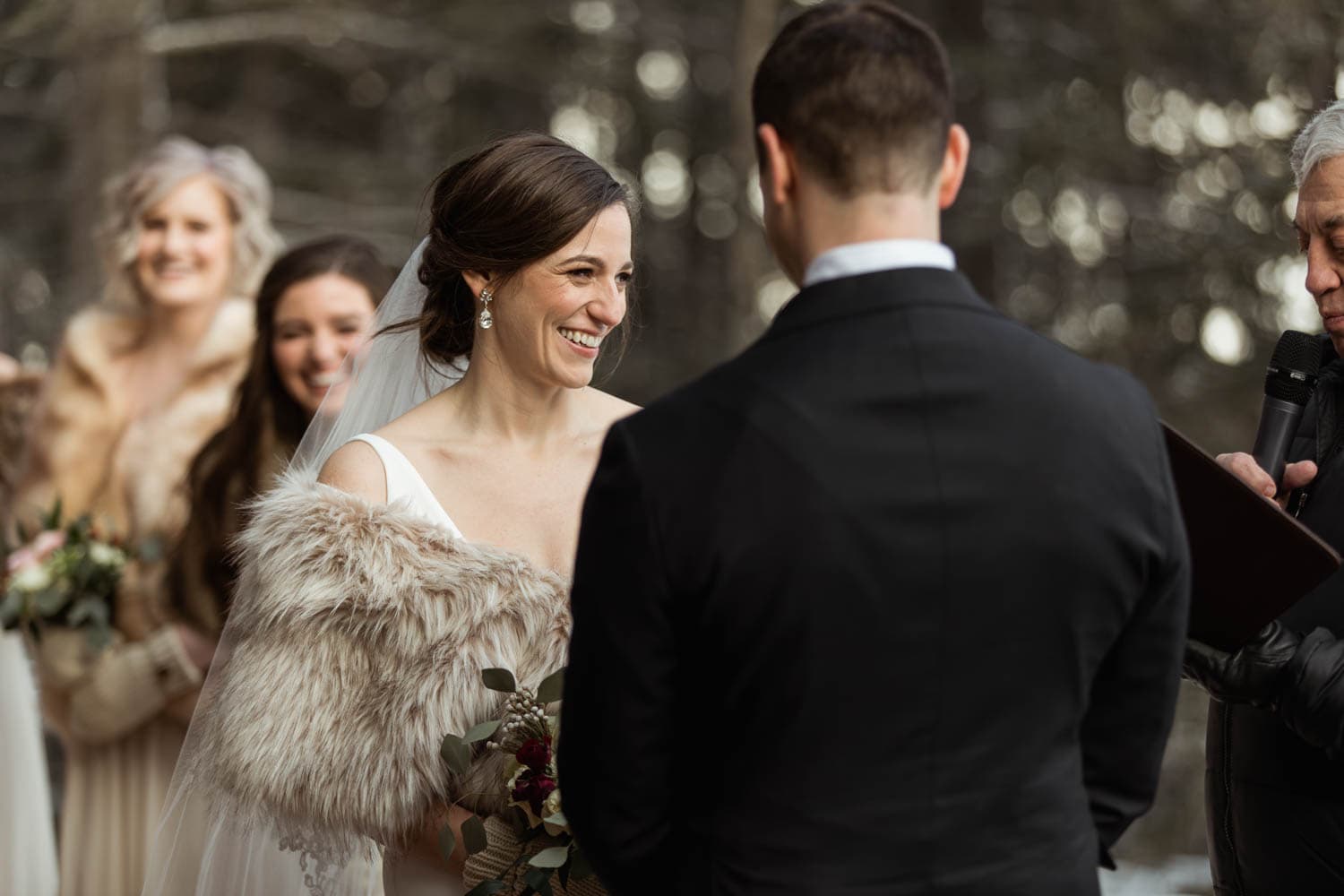 winter bride at ceremony