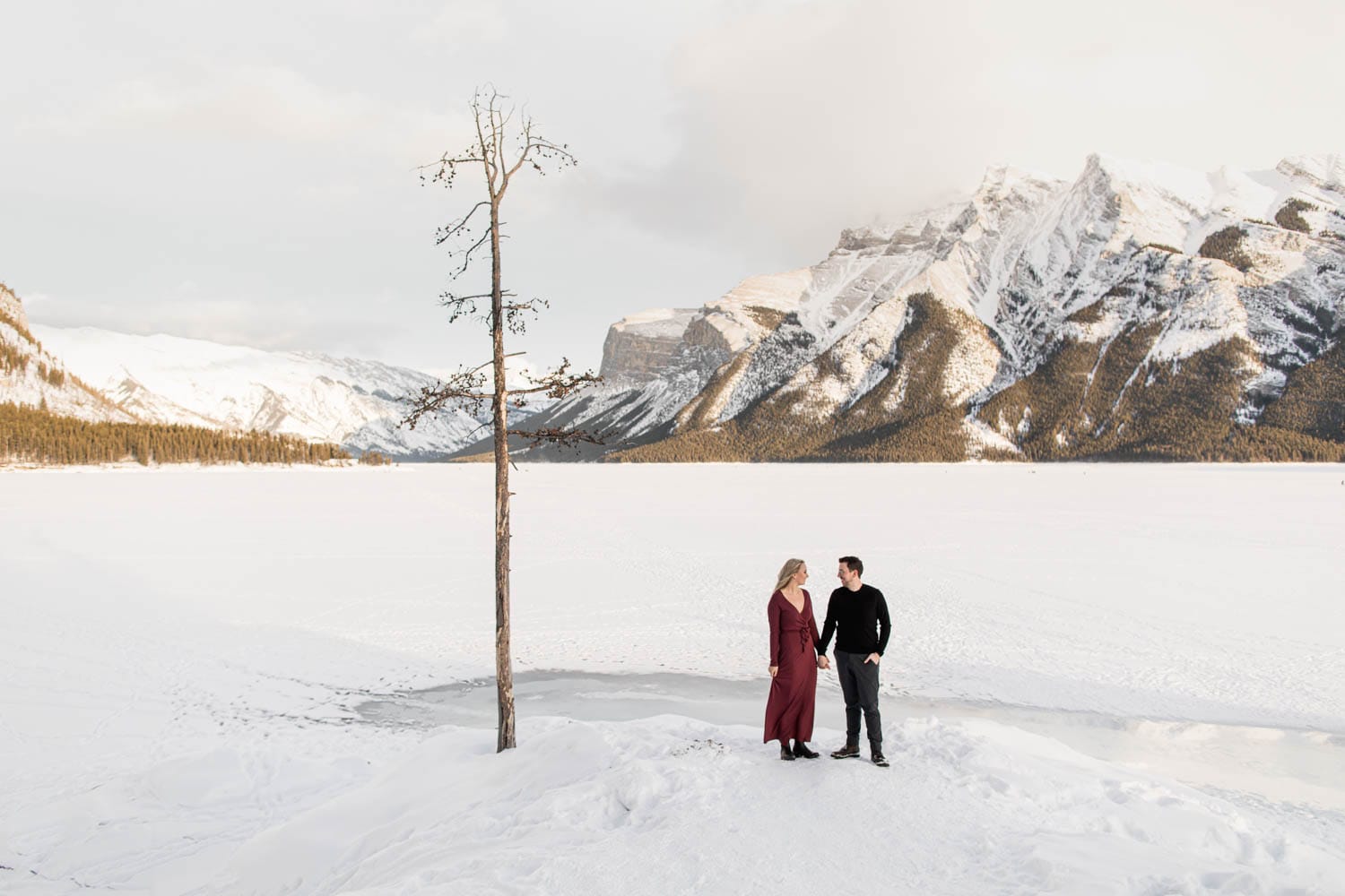 Lake Minnewanka Banff Winter Engagement Session