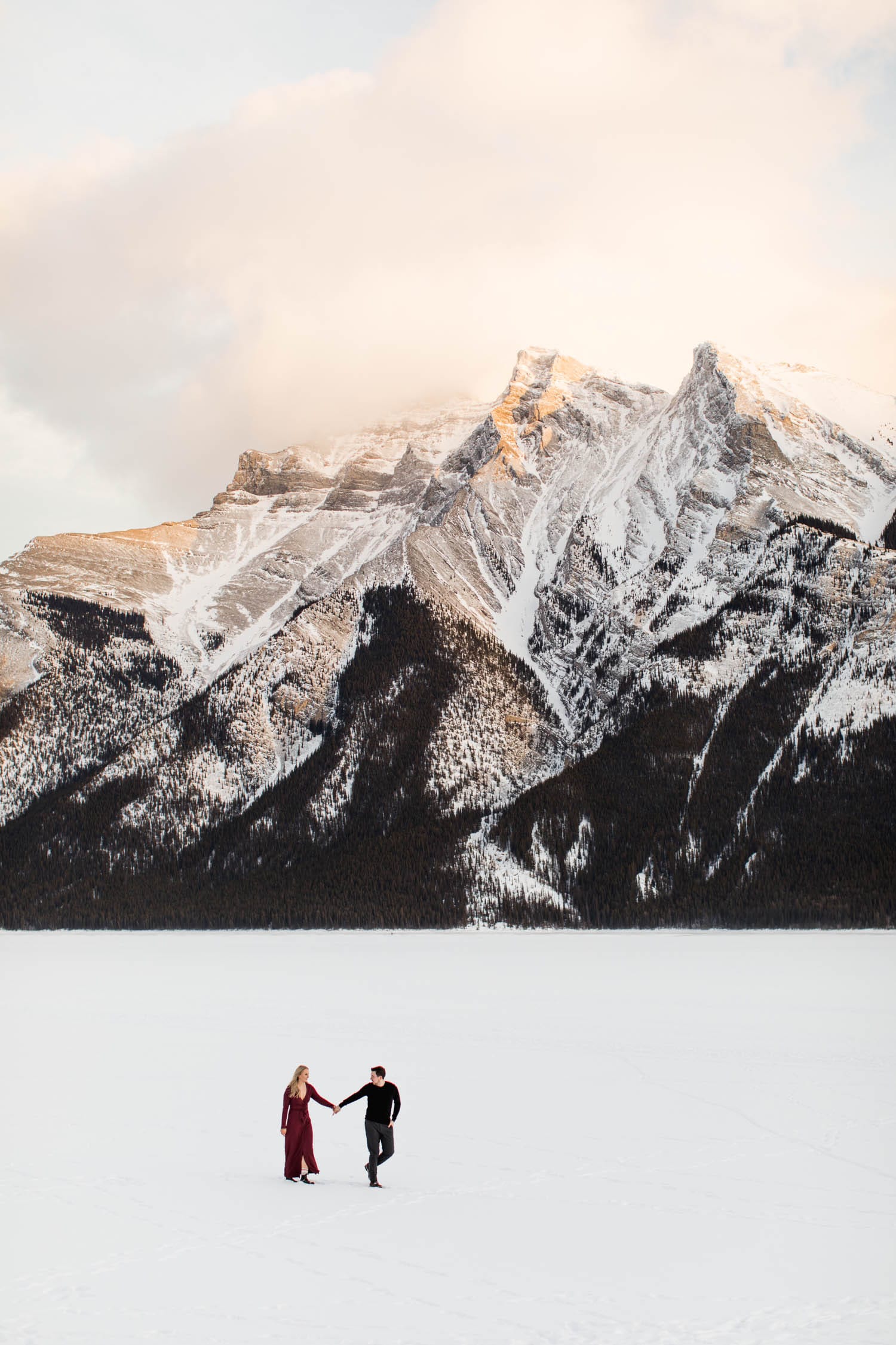 Lake Minnewanka Banff Winter Engagement Session