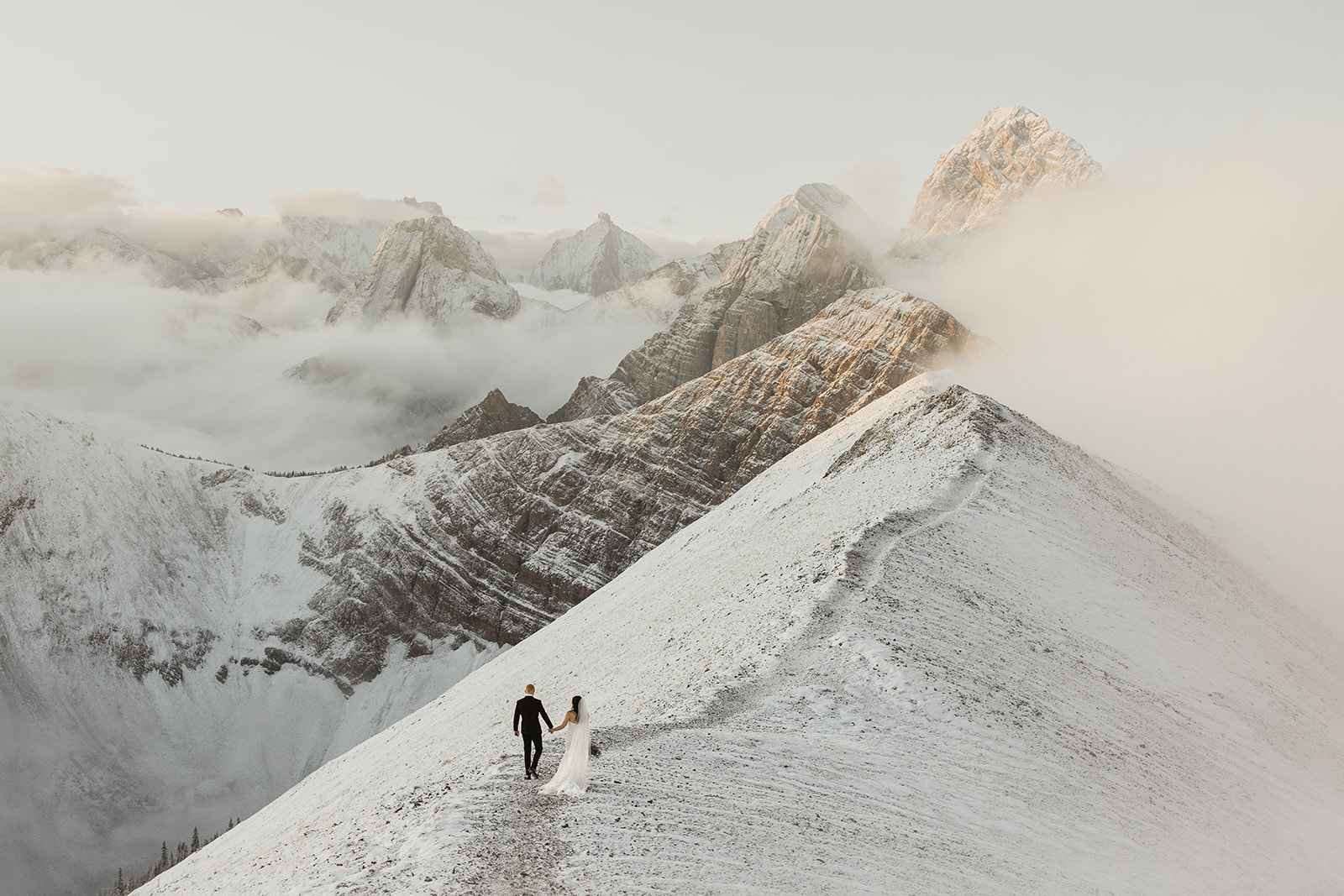 snowy hiking elopement in canada